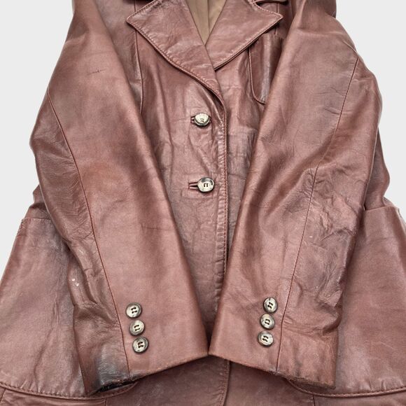 Amen Wardy Vintage Single Breasted Leather Jacket Brown Women's Small/Medium - Picture 6 of 13